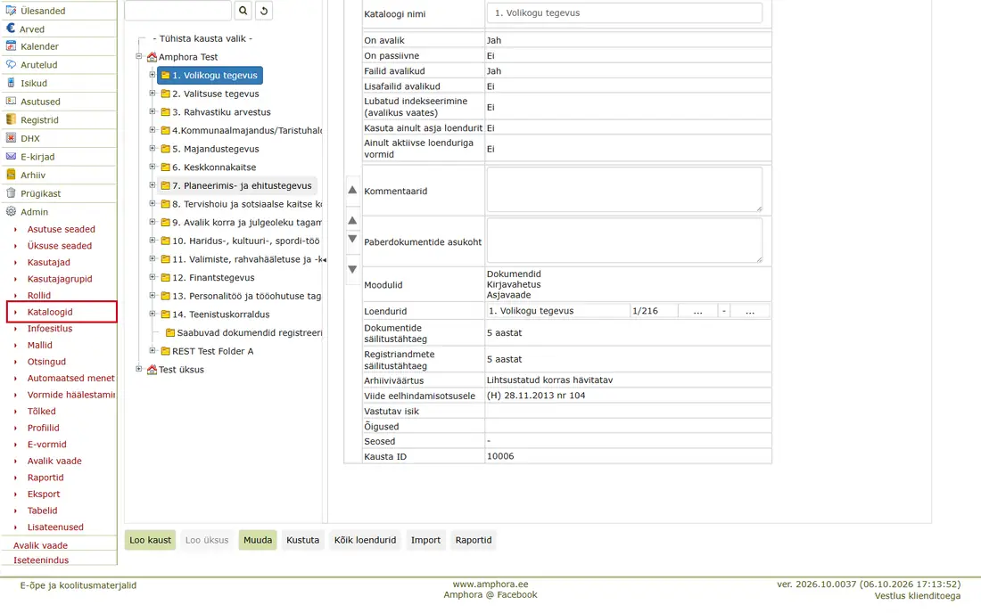 Sarja avamiseks valige Admin → Kataloogid ja klõpsake sarja nimel.