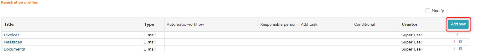 !Registration profiles view