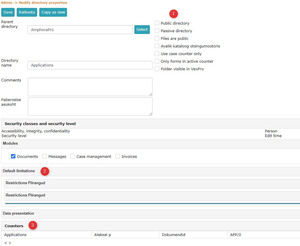 !Default settings for directory