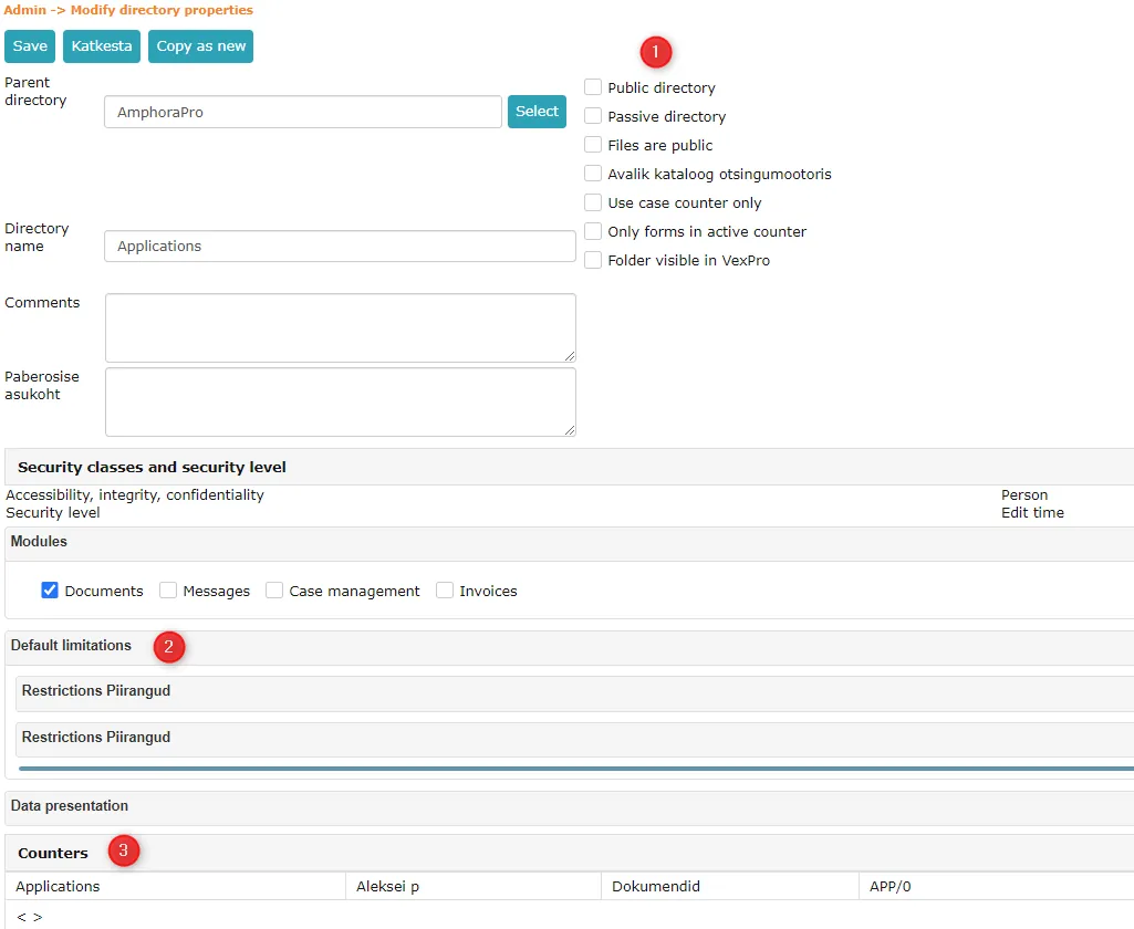 !Default settings for directory