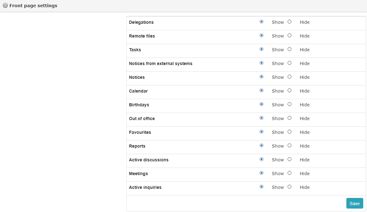 !Front page settings