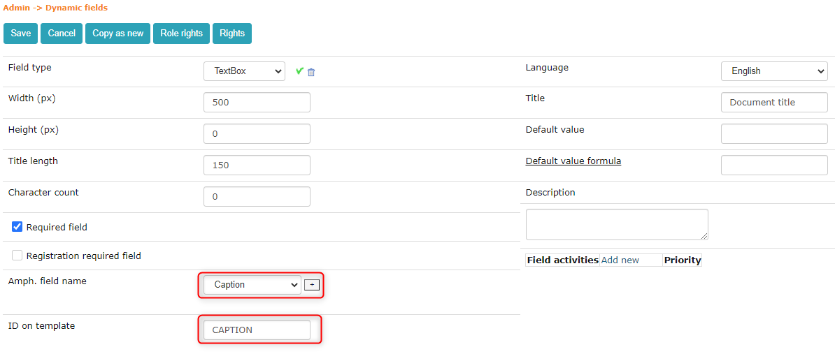 !Amp. field name and ID in template