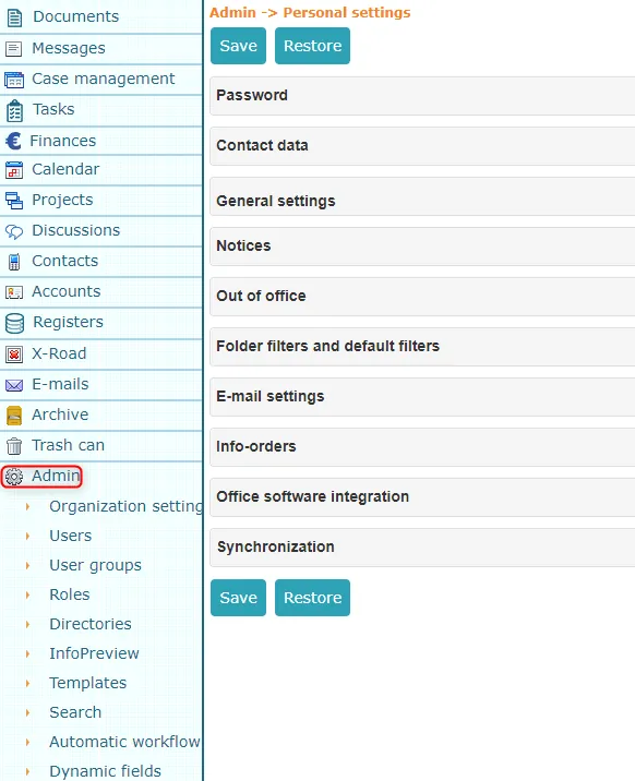 !Administrator personal settings