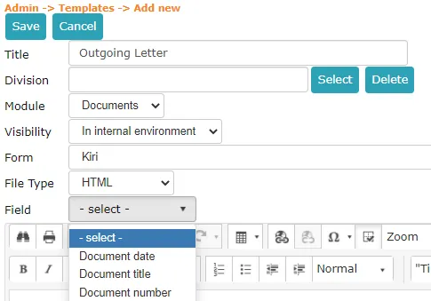 !Template field dropdown