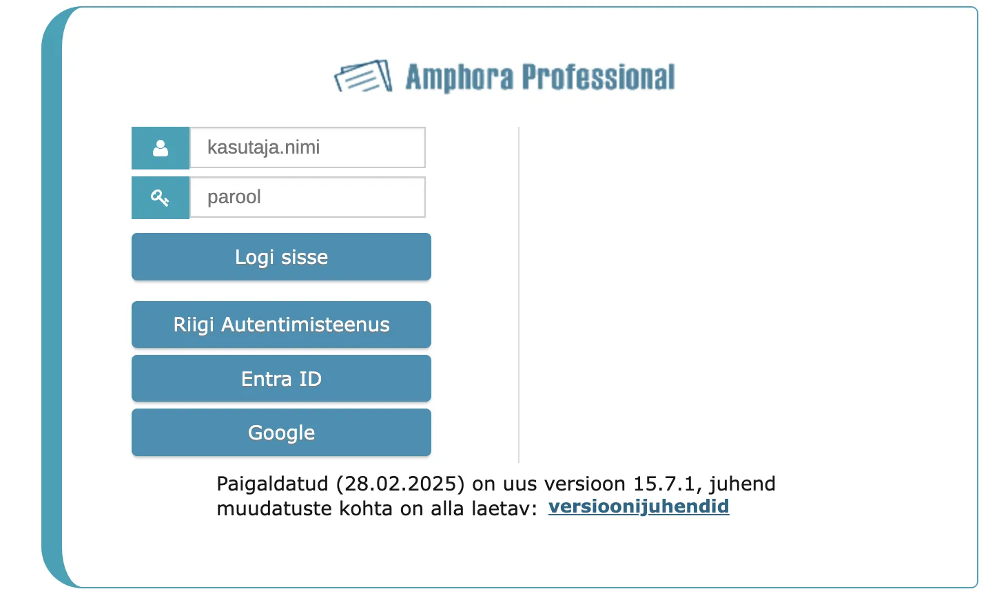 Login page view with username