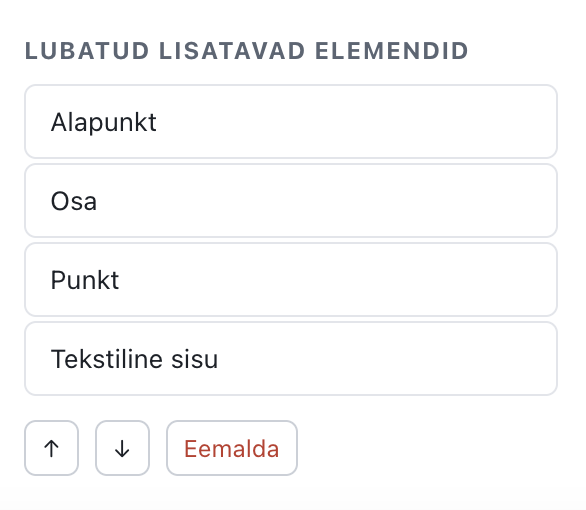 Allowed elements to add, and the ↑, ↓ and Remove buttons