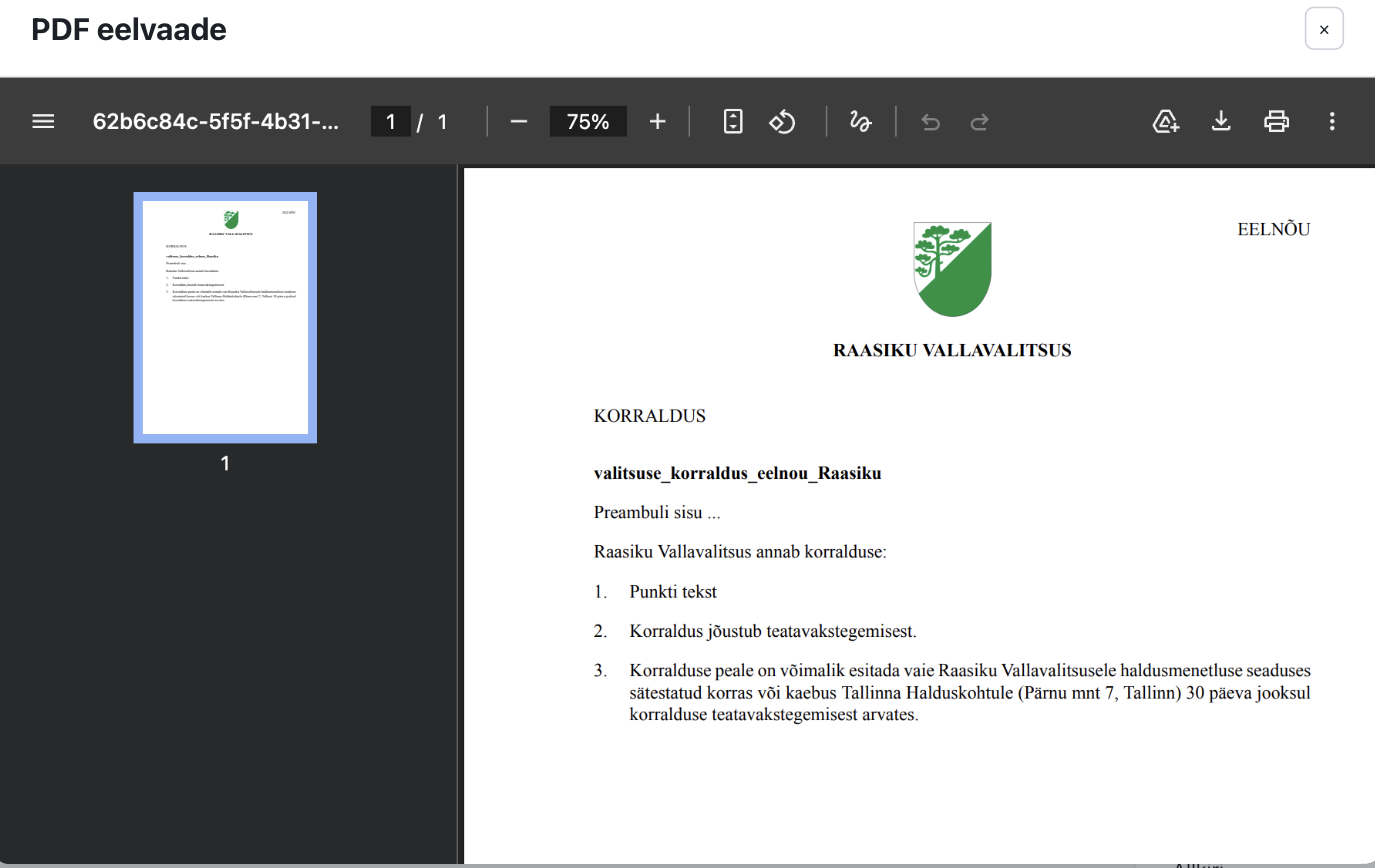 PDF preview of a generated legal act