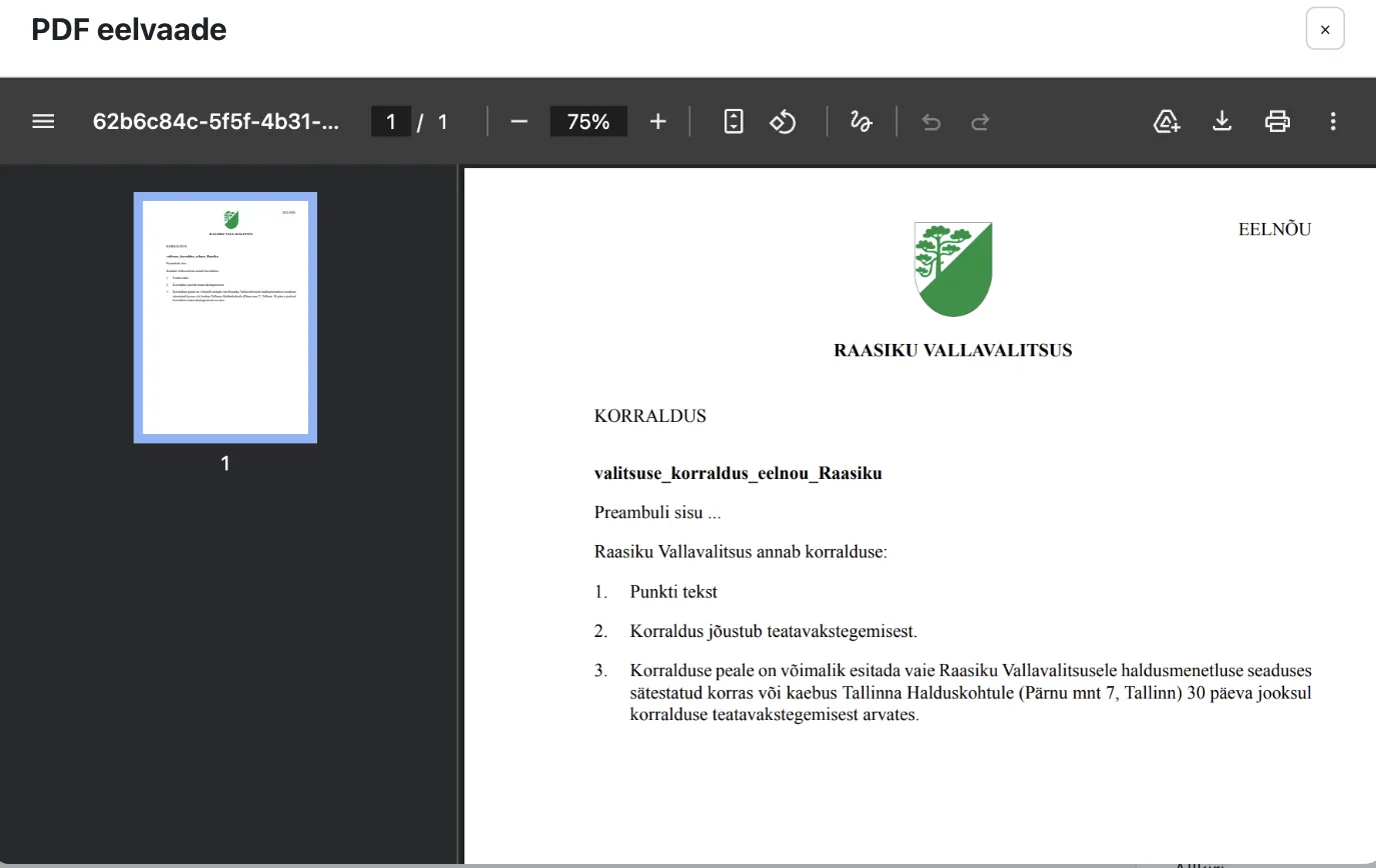 PDF preview of a generated legal act
