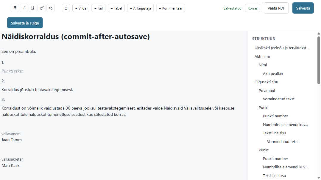 akt-editor view with a draft