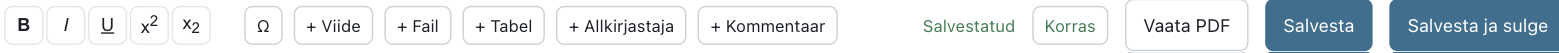 Formatting toolbar and element buttons