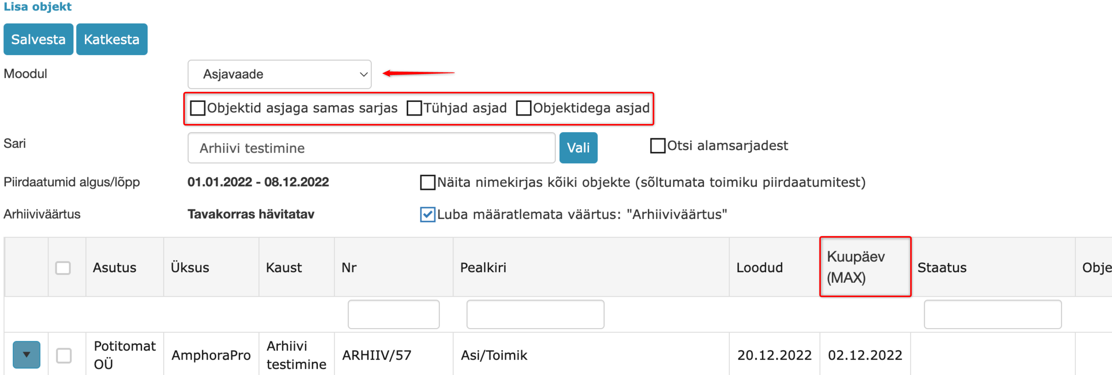 !Case view module - dropdown selection