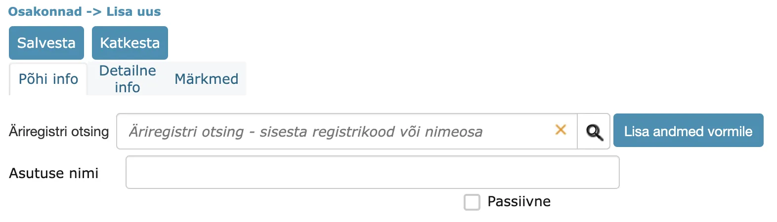 Business registry search on department form