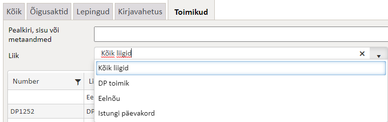 Type filter in Public view