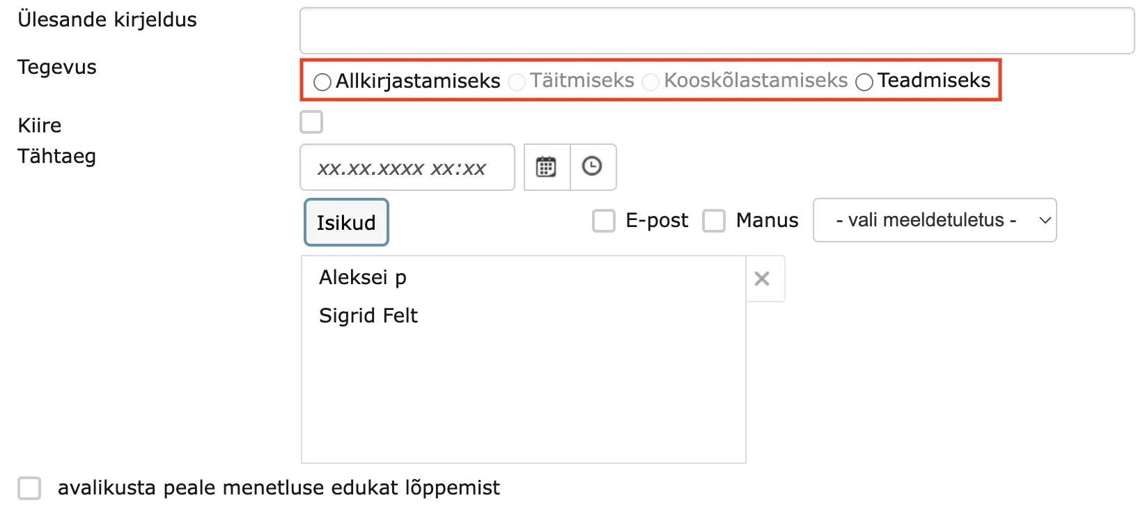 Delegation action selection