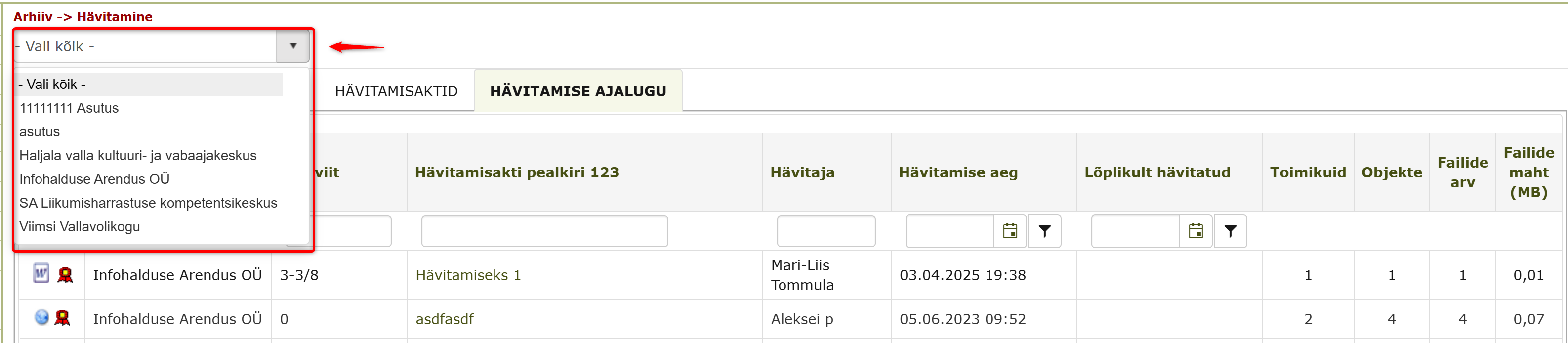 !Organization dropdown menu