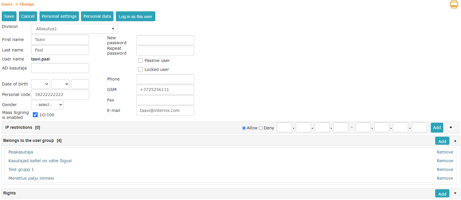 !User data modification view