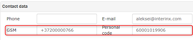 !Personal identification code and GSM contact information