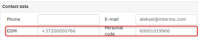 !Personal identification code and GSM contact information