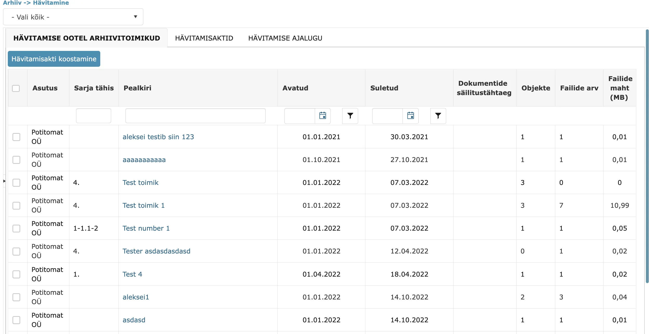!Archive files pending destruction list view