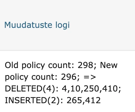 Policy change logs