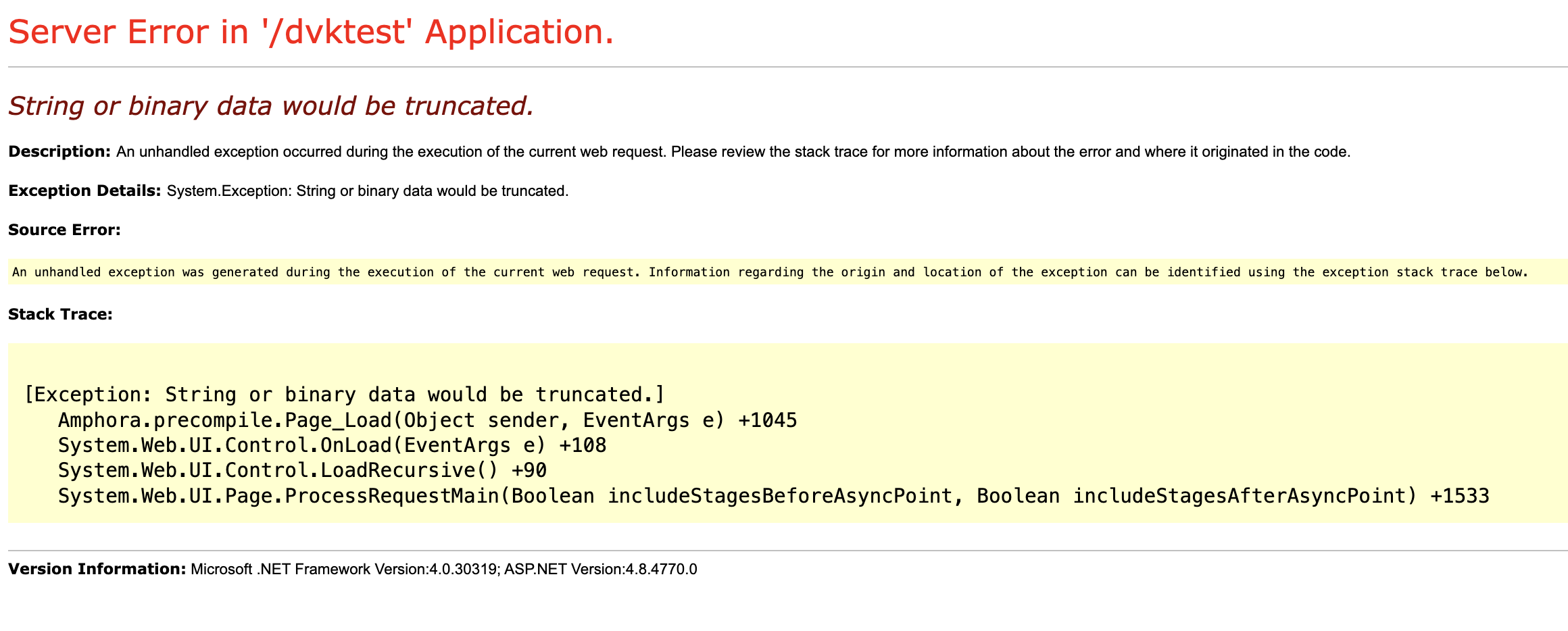 Old Server Error display