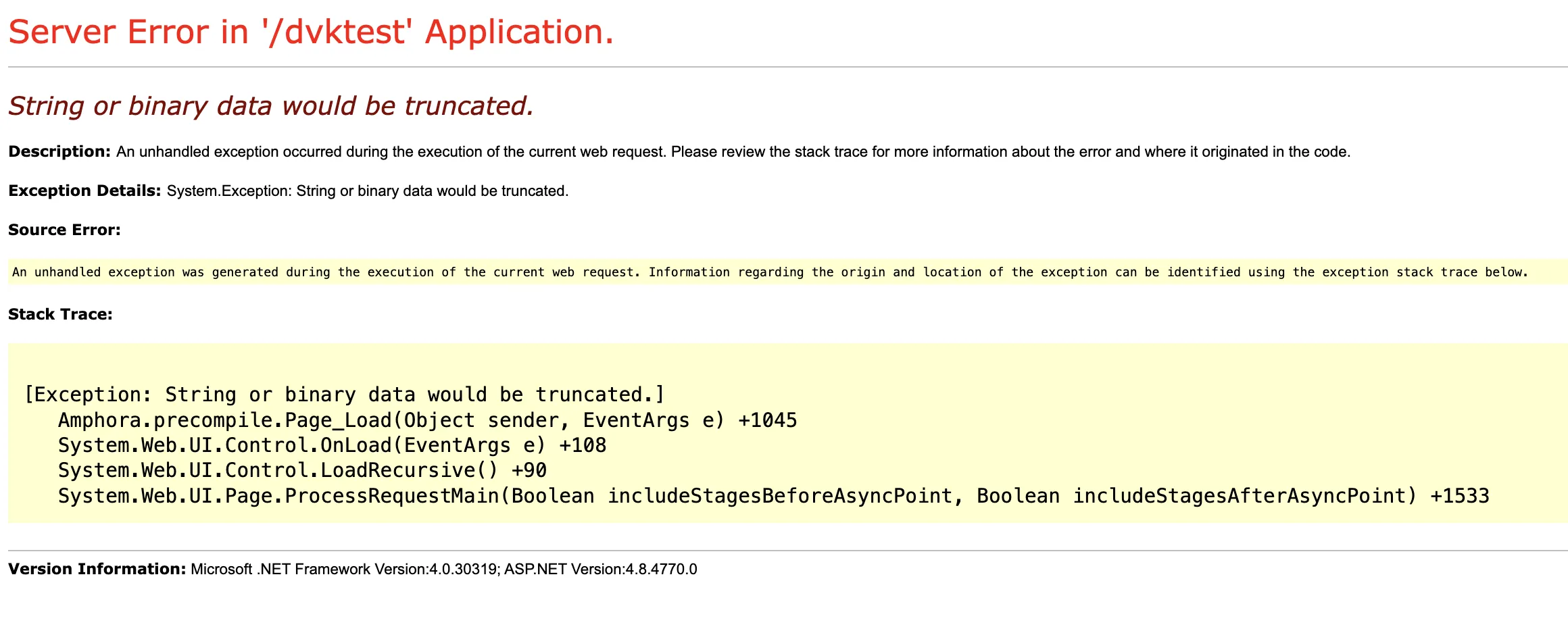 Old Server Error display