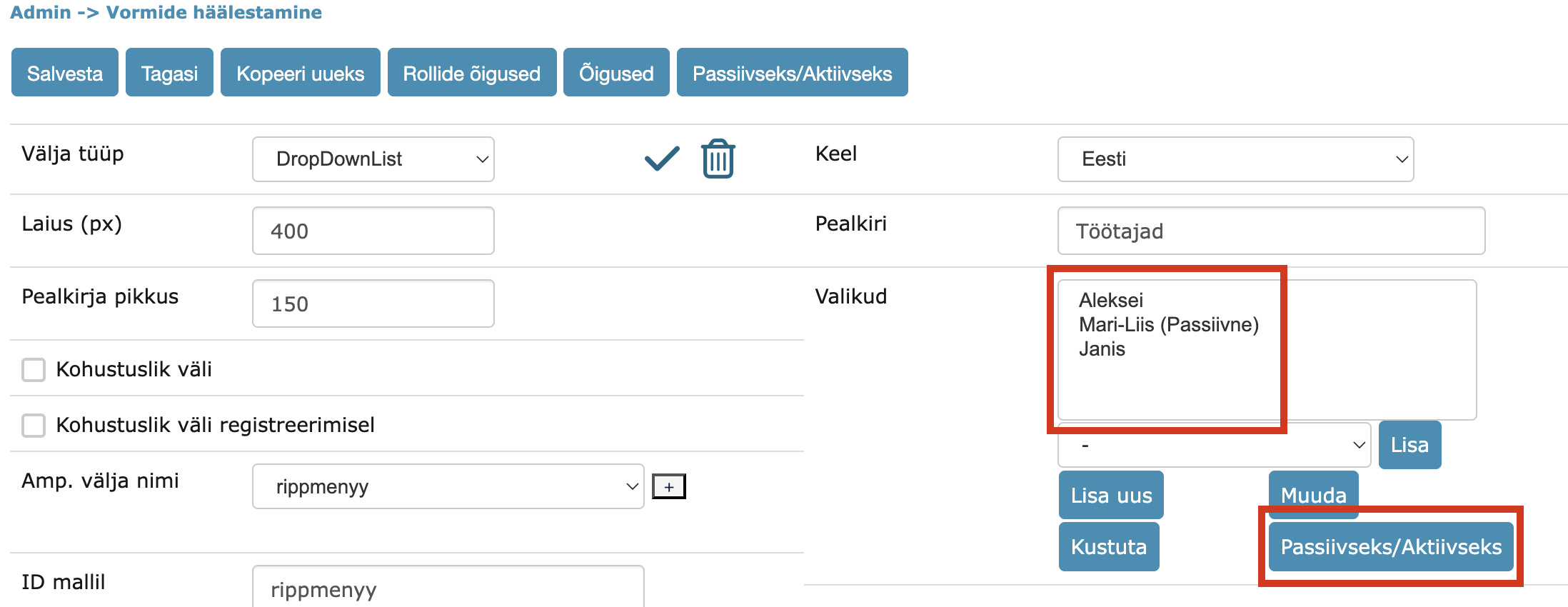 !Inactive values settings