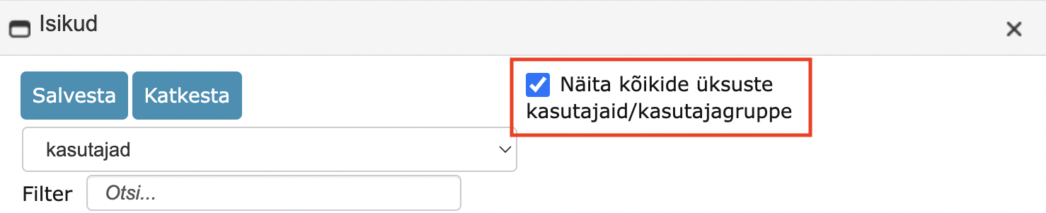 Show all units' users/user groups checkbox