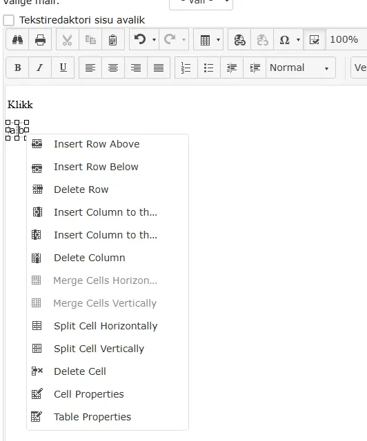 !Table cell menu