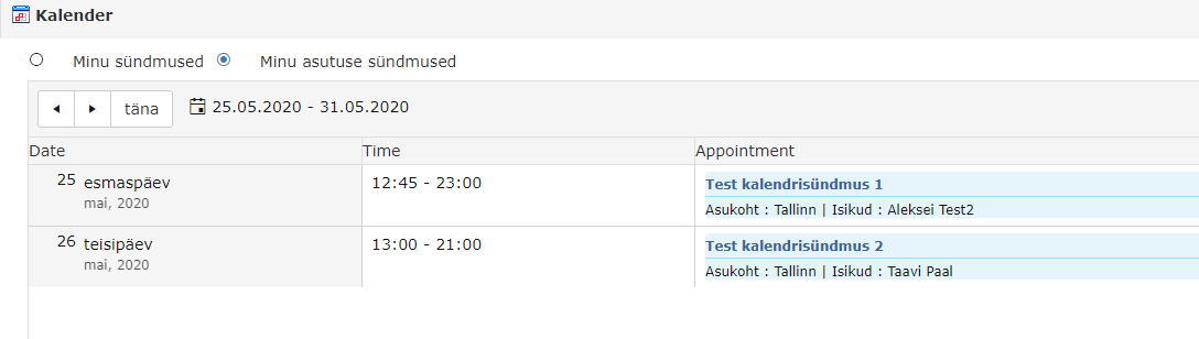 !Homepage calendar