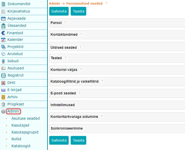 !Administraatori personaalsed seaded