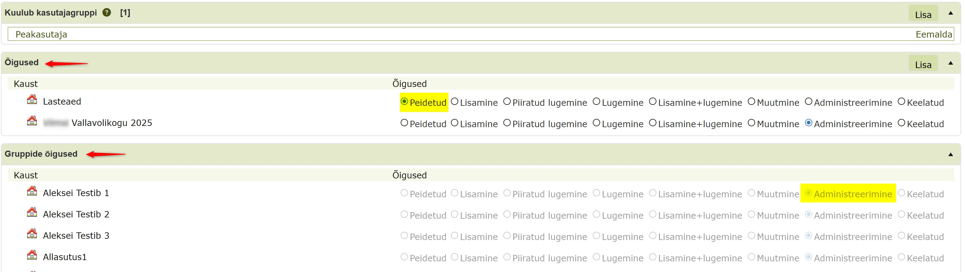 !Kasutaja õigused