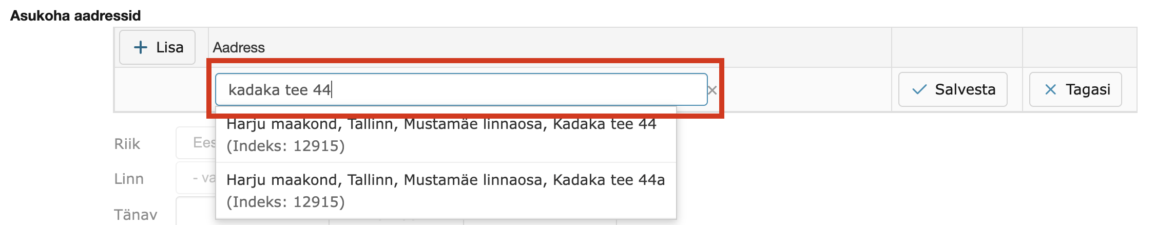 !Aadressi paneel