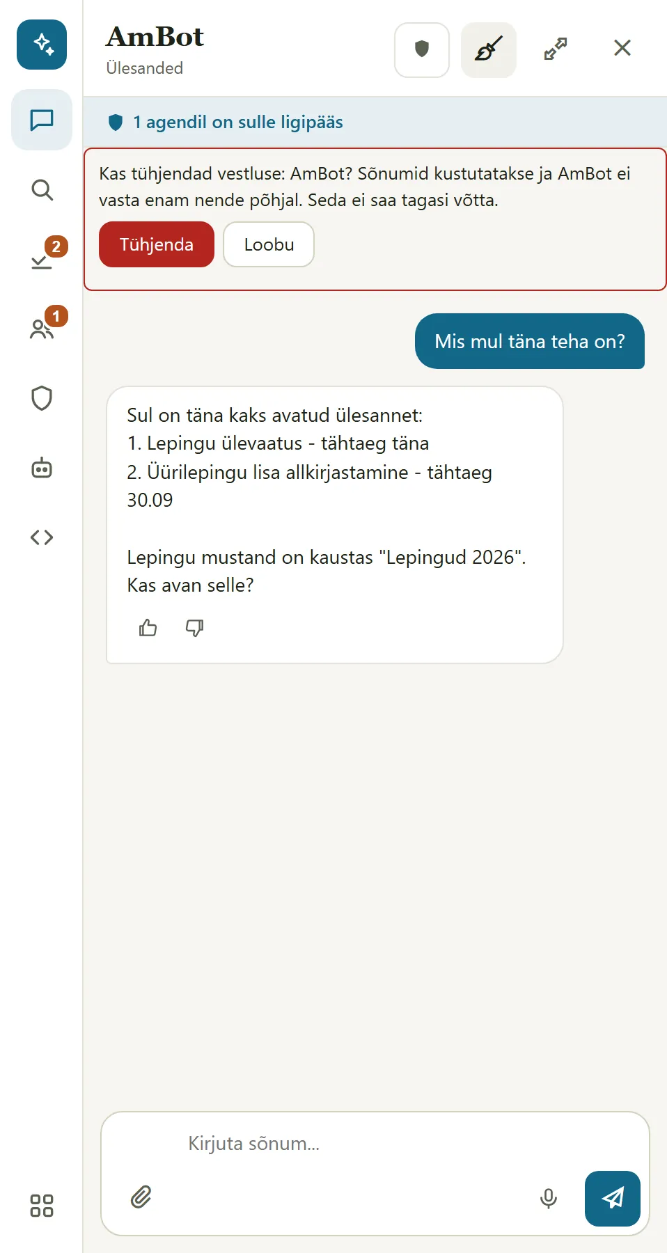 !Vestluse tühjendamine