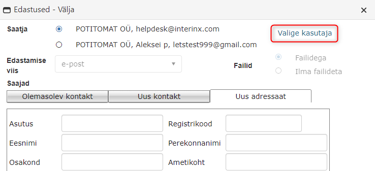 !Valige kasutaja link