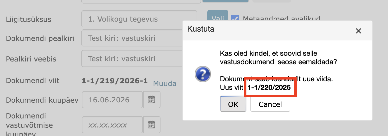 !Uus viit pärast seose eemaldamist