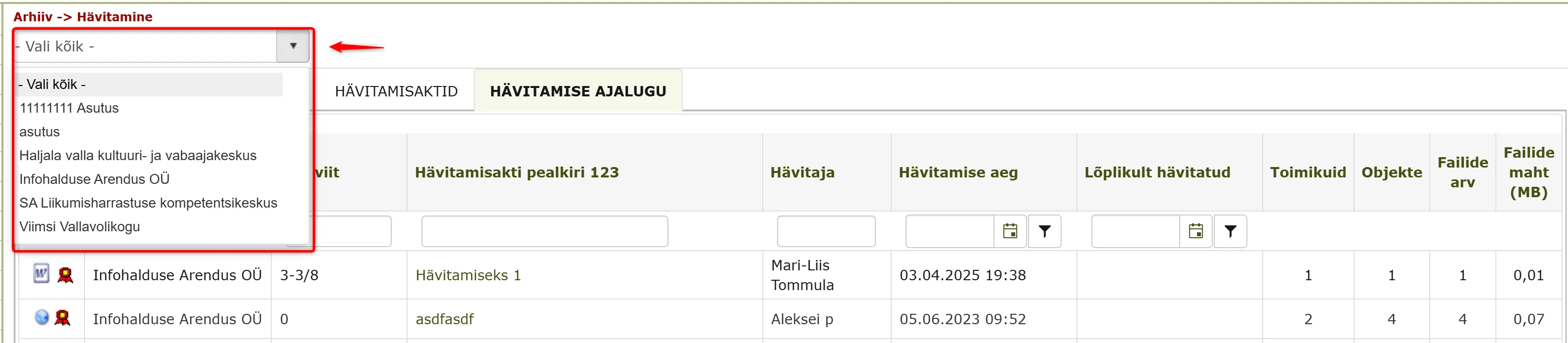!Asutuse rippmenüü