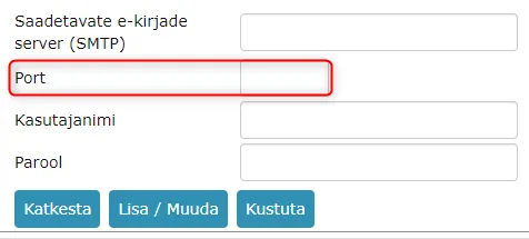 E-posti konto SMTP andmete väljad