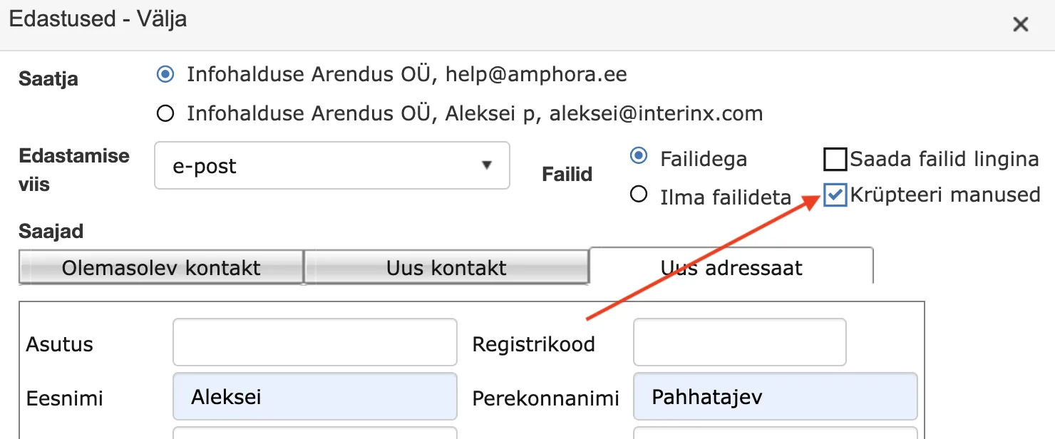 !Krüpteerimise valik