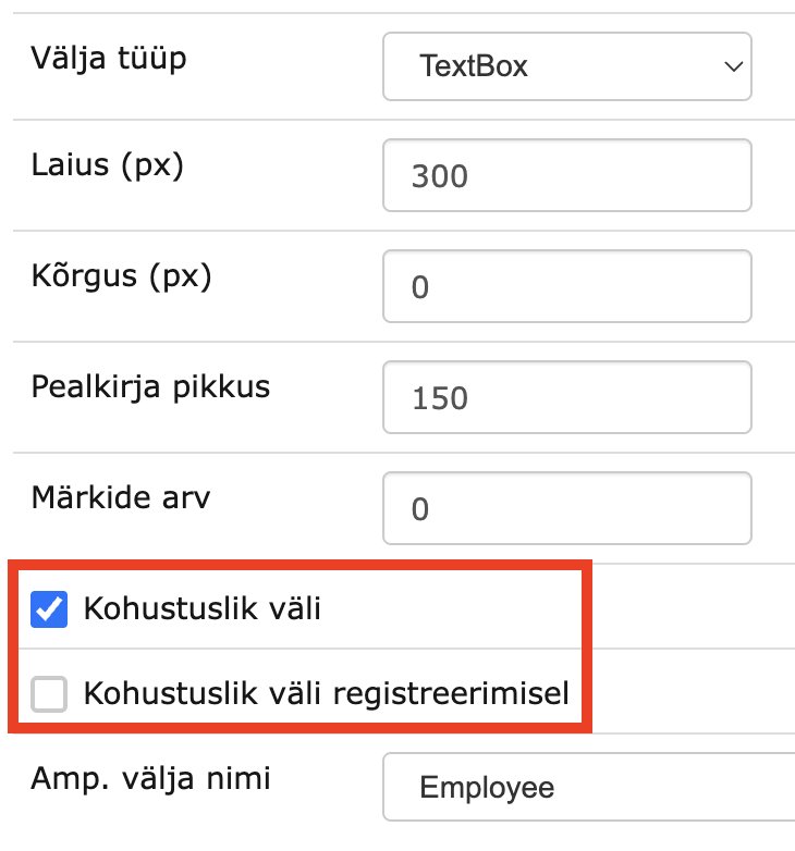 !Vormi väljade seadistamine