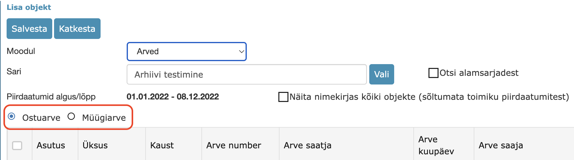 !Ostu- ja müügiarve valik