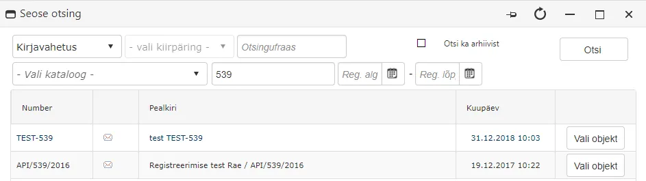 !Kirjavahetuse seose otsing