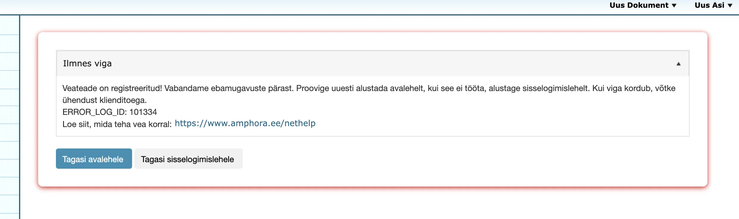 !Uue Server Errori kuvamine tavakasutajatele
