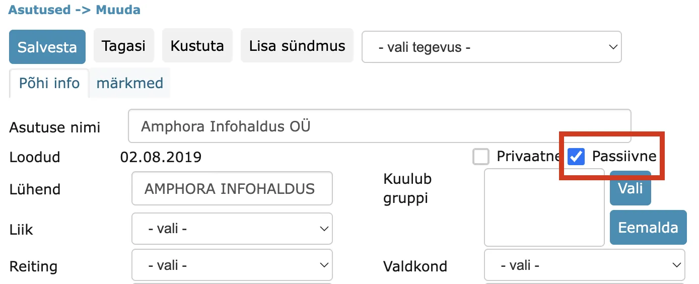 !Asutuse aktiivseks tegemine