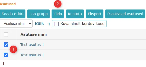 !Asutuse liitmine