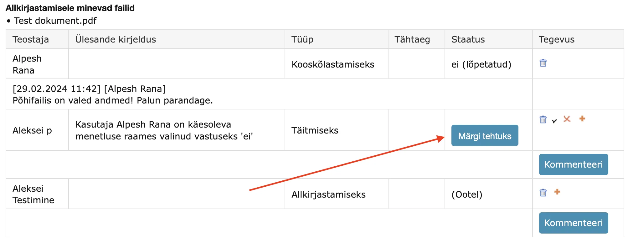 Menetluse detailvaates uus nupp