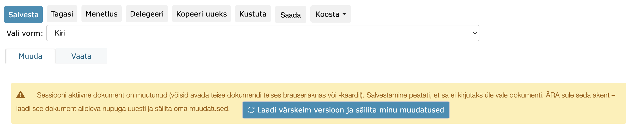 !Dokumendi salvestamise kontroll mitmes aknas töötamisel