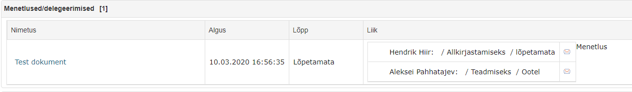 Menetlus edastuste paneeli kaudu