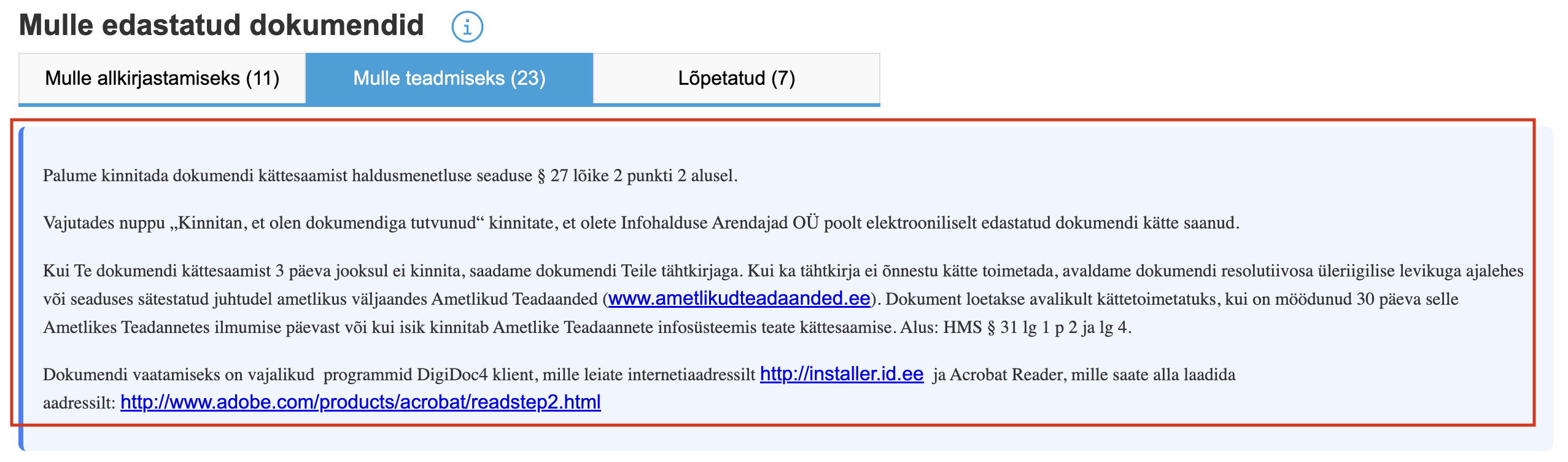 Teadmiseks ülesanded Iseteenindusportaalis