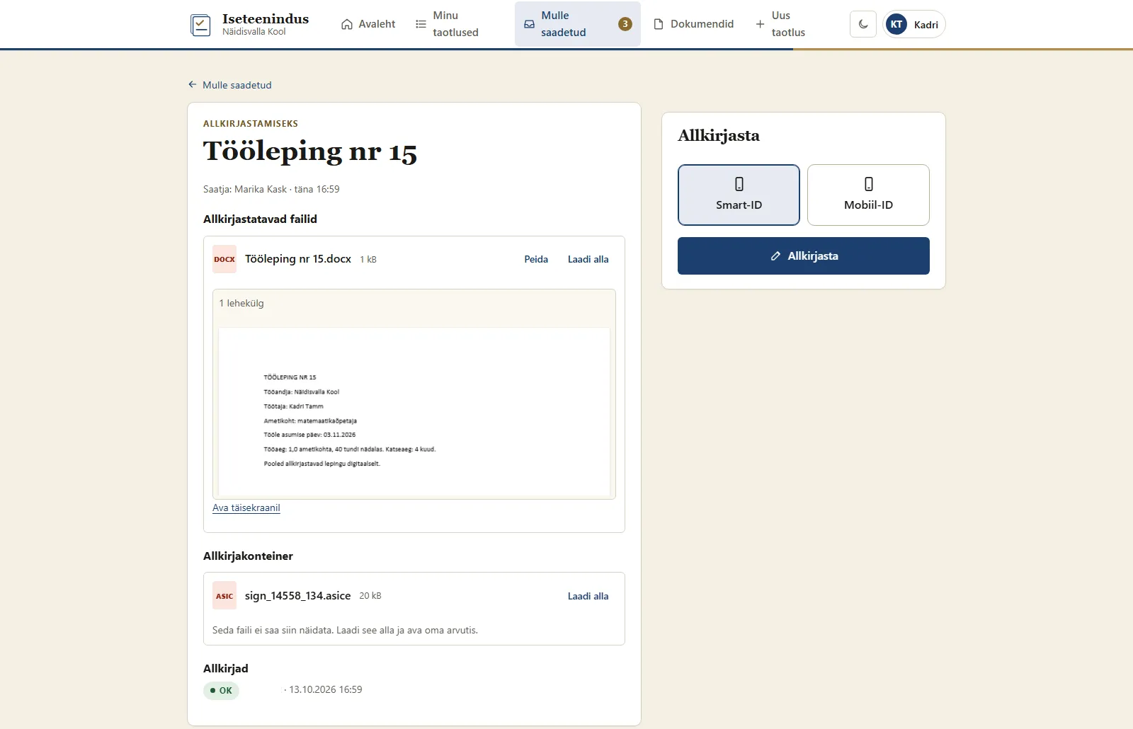 !Tööandja allkirjastatud lepingu allkirjastamine